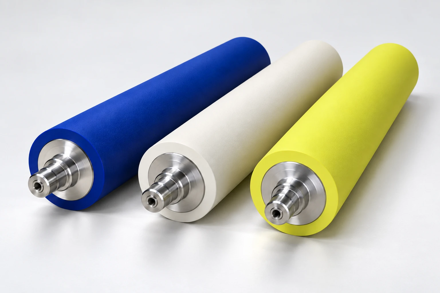 Illustrative dust-removal rolls with the original roller colours and metal shaft construction