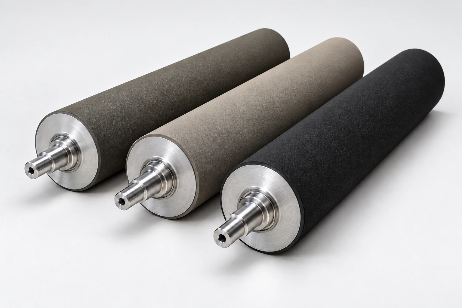 Illustrative non-stick rolls with the original roller colours and metal shaft construction